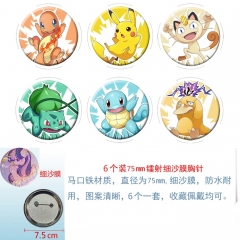 75mm 2 Styles 6PCS/SET Pokemon Cartoon Pin Anime Tinplate Brooch