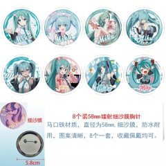 58mm 8PCS/SET Hatsune Miku Cartoon Pin Anime Tinplate Brooch