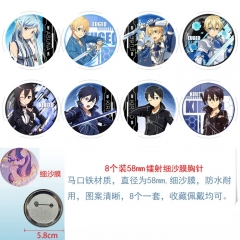 58mm 2 Styles 8PCS/SET Sword Art Online | SAO Cartoon Pin Anime Tinplate Brooch