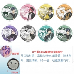 58mm 2 Styles 8PCS/SET Blue Lock Cartoon Pin Anime Tinplate Brooch