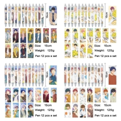 Free!男子游泳部 动漫明星周边印花圆珠笔中性笔(12个套）