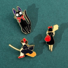 日系卡通动漫宫崎骏魔女宅急便金属徽章魔法小女孩黑猫合金胸针