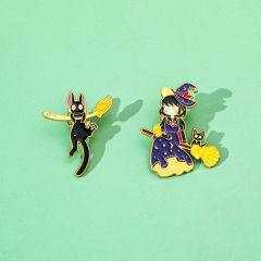 日系卡通动漫魔女宅急便金属徽章宫崎骏小女孩小黑猫合金胸针配饰