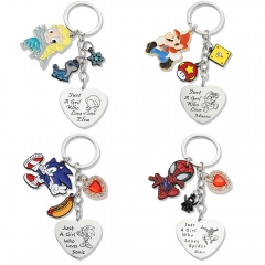 4 Styles Frozen Sonic the Hedgehog Spider-Man Cartoon Anime Alloy Keychain