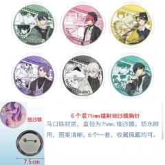 2 Styles 75mm 6PCS/SET Blue Lock Cartoon Pin Anime Tinplate Brooch