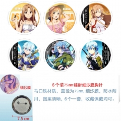 2 Styles 75mm 6PCS/SET Sword Art Online | SAO Cartoon Pin Anime Tinplate Brooch