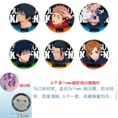 75mm 6PCS/SET Jujutsu Kaisen Cartoon Pin Anime Tinplate Brooch