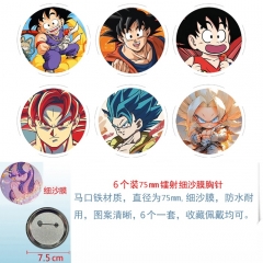 七龙珠 6款一套75mm圆形镭射细沙膜胸针
