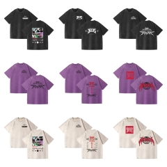 跨境热卖水洗复古夏季情侣短袖T恤动漫 straykids周边潮流款