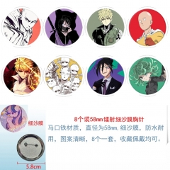58mm 8PCS/SET One Punch Man Cartoon Pin Anime Tinplate Brooch