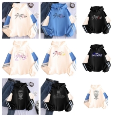 Straykids 加绒带帽带帽卫衣连帽衫条纹拼接撞色带帽卫衣hoodie