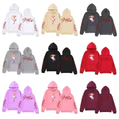 Straykids同款黑色连帽卫衣 二次元印花手写字母潮牌宽松上衣款