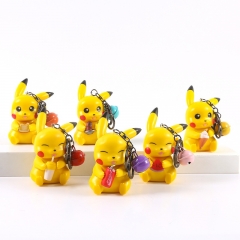 6PCS/SET Pokemon Pikachu Cartoon Anime PVC Figures Keychain
