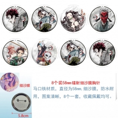2 Styles 58mm 8PCS/SET Demon Slayer: Kimetsu no Yaiba Cartoon Pin Anime Tinplate Brooch