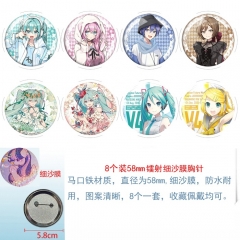 2 Styles 58mm 8PCS/SET Hatsune Miku Cartoon Pin Anime Tinplate Brooch
