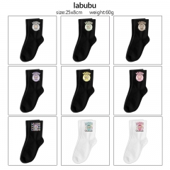 labubu 动漫印花长款中筒棉袜