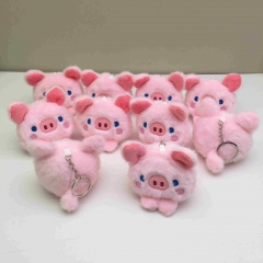 9*8CM/10个 日系可爱粉红猪头毛绒玩具公仔包包钥匙扣玩偶挂件