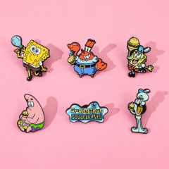 6 Styles SpongeBob SquarePants Cartoon Pin Anime Alloy Brooch