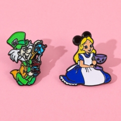 2 Styles Alice in Wonderland Cartoon Pin Anime Alloy Brooch