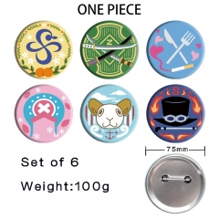 75mm 6PCS/SET One Piece Cartoon Pin Anime Tinplate Brooch