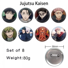 58mm 8PCS/SET Jujutsu Kaisen Cartoon Pin Anime Tinplate Brooch
