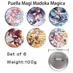 2 Styles 75mm 6PCS/SET Puella Magi Madoka Magica Cartoon Pin Anime Tinplate Brooch