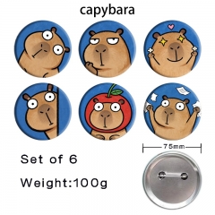 75mm 6PCS/SET Capybara Cartoon Pin Anime Tinplate Brooch