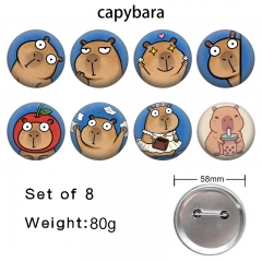 58mm 8PCS/SET Capybara Cartoon Pin Anime Tinplate Brooch
