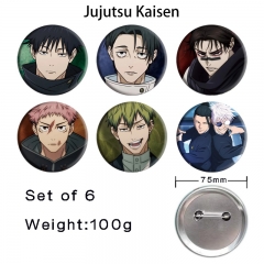 75mm 6PCS/SET Jujutsu Kaisen Cartoon Pin Anime Tinplate Brooch