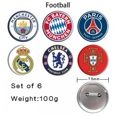 75mm 6PCS/SET Football Star Cartoon Pin Anime Tinplate Brooch