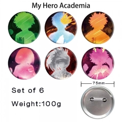 75mm 6PCS/SET My Hero Academia Cartoon Pin Anime Tinplate Brooch