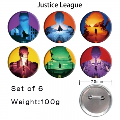 75mm 6PCS/SET Justice League Cartoon Pin Anime Tinplate Brooch