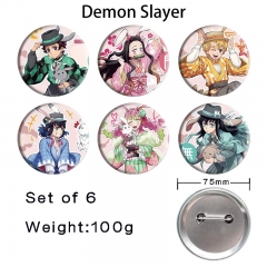 75mm 6PCS/SET Demon Slayer: Kimetsu no Yaiba Cartoon Pin Anime Tinplate Brooch