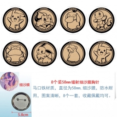 58mm 8PCS/SET Pokemon Cartoon Pin Anime Tinplate Brooch