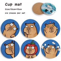 6PCS/SET Capybara Cartoon Ceramics Cup Mat Anime Coaster
