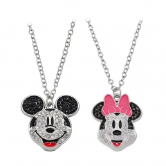 卡通可爱米奇米妮满钻莱茵石吊坠情侣项链时尚少女心不掉色锁骨链