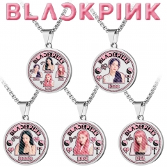 跨境新品 BLACKPINK不锈钢彩印圆形项链 钛钢吊坠毛衣链