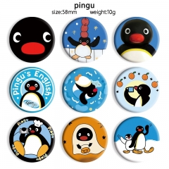58mm 10 Styles pingu Cartoon Pin Anime Tinplate Brooch