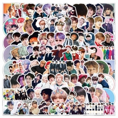 100张BTS卡通涂鸦贴纸跨境装饰洗衣机行李箱笔记本滑板贴画批发