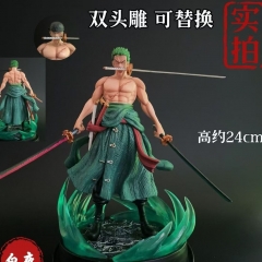 24cm海贼王三刀流【双头雕】罗罗诺亚魂社索隆手办模型雕像摆件拼装