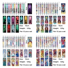 迪士尼 动漫明星周边印花圆珠笔中性笔(12个一套）