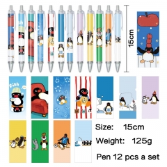 pingu 动漫明星周边印花圆珠笔中性笔(12个一套）