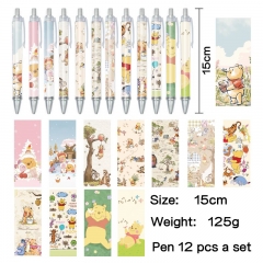 小熊维尼 动漫明星周边印花圆珠笔中性笔(12个一套）