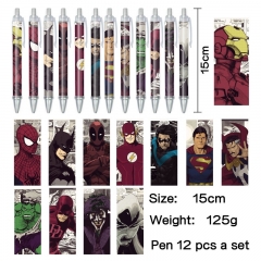 超级英雄 动漫明星周边印花圆珠笔中性笔(12个一套）