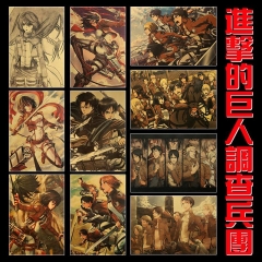 进击的巨人海报复古牛皮纸调查兵团艾伦利威尔萨沙宿舍装饰墙纸画