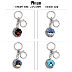 Pingu 动漫双面水晶旋转宝石钥匙扣