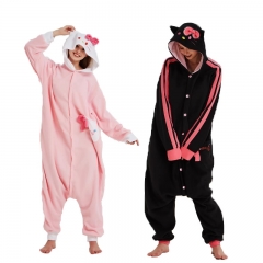 2 Styles Hello Kitty Cartoon Cosplay New Kawaii Pyjamas Warm Winter Anime Flannel Pajamas