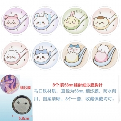 2 Styles 58mm 8PCS/SET Chiikawa Cartoon Pin Anime Tinplate Brooch
