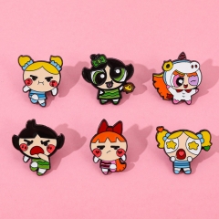6 Styles The Powerpuff Girls Cartoon Pin Anime Alloy Brooch