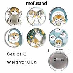 75mm 6PCS/SET 2 Styles Mofusand Cartoon Pin Anime Tinplate Brooch